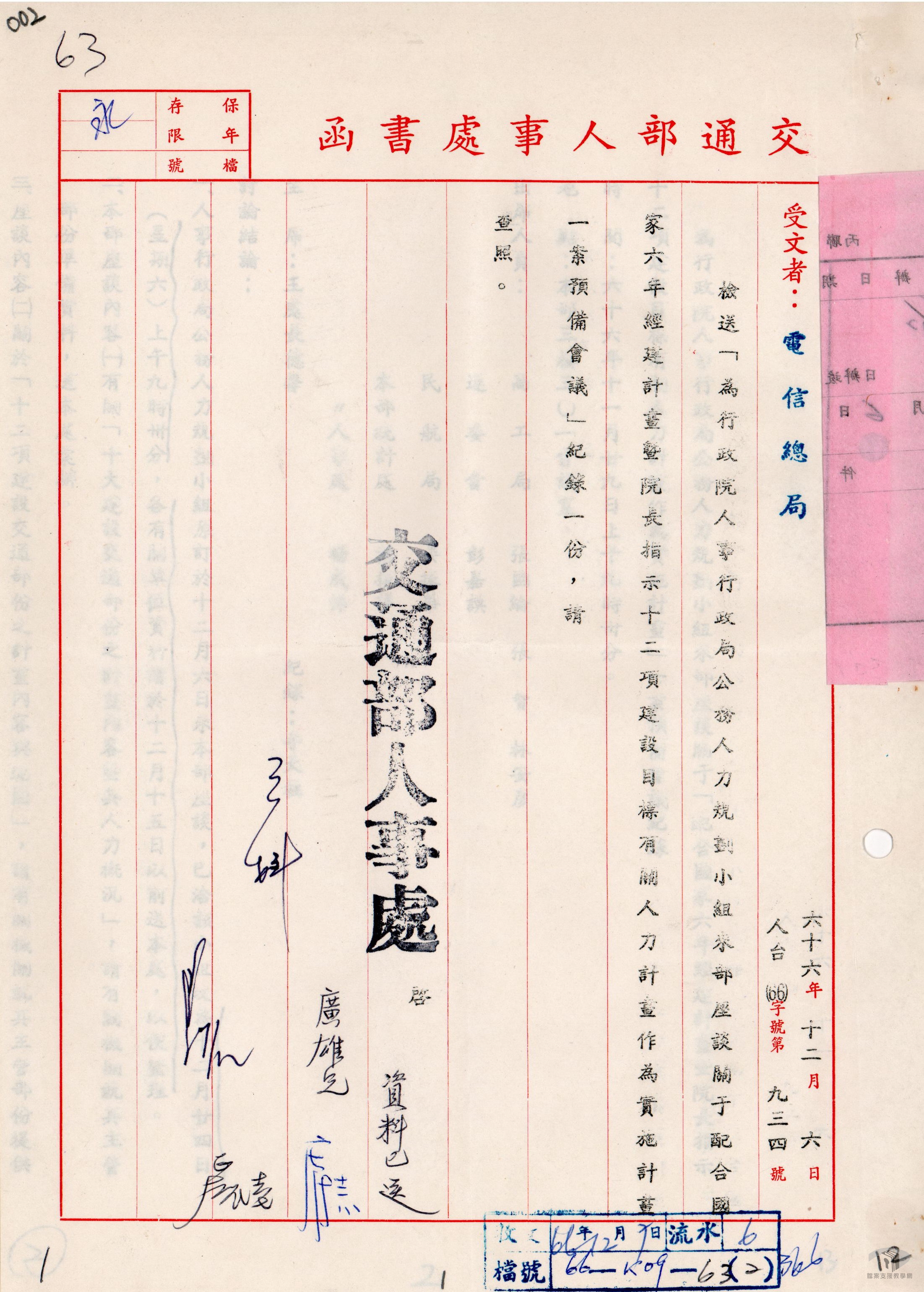 配合國家六年經建計畫有關人力計畫作為實施計畫案3